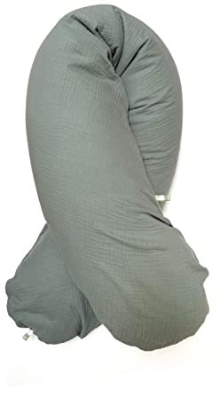 Blausberg Baby - Stillkissen Lagerungskissen mit Nestbau-Funktion, Musselin Bezug (abnehmbar) inkl. Das Original Theraline Stillkissen Inlay 190cm x 38cm (Salbei)