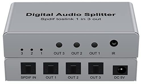 3 Port SPDIF Toslink Fiber Audio Splitter, digitaler optischer Splitter 1x3 (1 in 3 Out) mit optischem Kabel für TV, unterstützt Dolby Digital DTS 5.1 PCM Stereo LPCM 96 kHz