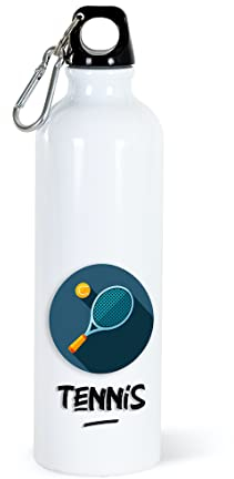 Gourde Tennis Sport 750ml Bouteille d’Eau Aluminium Réutilisable Ecologique avec Mousqueton. Idée Cadeau Original Humour Homme Femme Enfant Ami Utile Voyage Collègue Anniversaire Noël
