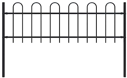 Gartenzaun mit Schlaufenoberseite, Stahl, 1,7 m, Schwarz