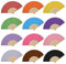 12 Pcs Paper Fans Coloured, Fan Handheld Folding, Chinese Fan Bamboo Small, 21x2.8x1cm, Hand Held Fans Bulk for Women, Foldable Wedding Fan for Guest Bride DIY Craft Wall Decorations Party Gifts (A)