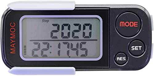 MAYMOC Pedometro da camminata 3D con clip e cinturino, memoria di 30 giorni, contapassi accurato, distanza percorsa a piedi miglia/Km, contacalorie, monitor target giornaliero, tempo di allenamento