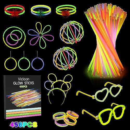 Vicloon Bâtons Lumineux Fluorescents, 456pcs Tube Fluorescent Bracelets Fluorescents Lumineux Glow avec Connecteurs pour Faire des Colliers et Des Bracelets pour Carnaval,Fête,Deco Fluo