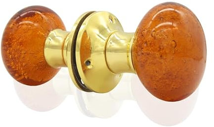 Brass Door Knob Set for Interior Doors | Internal Door Knobs | Mortice, Glass & Crystal Doorknobs | Opulence & Style with Traditional Design of Door Nobs to Enhance Any Room (Amber)