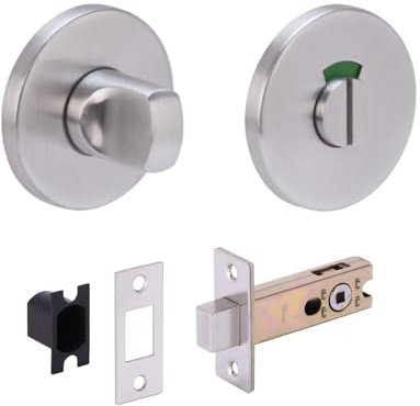 HANDLEZONE® SSS Bathroom Toilet Door Kit - Turn with Indicator Release - Satin Stainless Steel - 76mm Bolt with 57mm Backset
