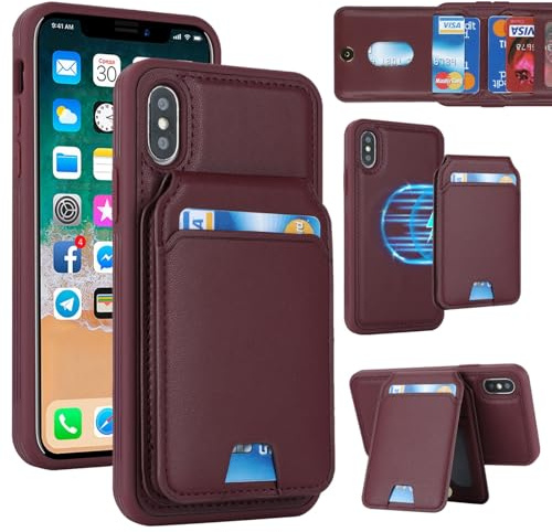 Zouzt for iPhone X/XS Detachable 2 in 1 Wallet Case with Card Holder for Magsafe, Magnetic PU Leather Flip Credit Slot Protective Phone Cover Women Men for iPhone X/XS 5.8 Inch - Burgundy