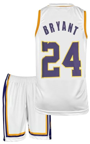 Amdrabola Lakers Basketball Kinder Trikot Bausatz, Weiß, Komm mit Shorts Basketballfans (164,Weiß)
