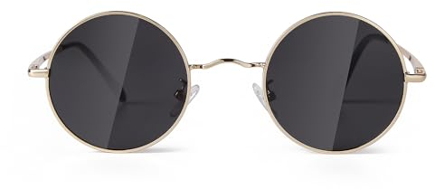 Laurinny 90er Retro Runde Sonnenbrille Damen Herren Klassische Polarisierte Sonnenbrillen Metallrahmen Rund Hippie Brille(Gold Rahmen Grau Linse)