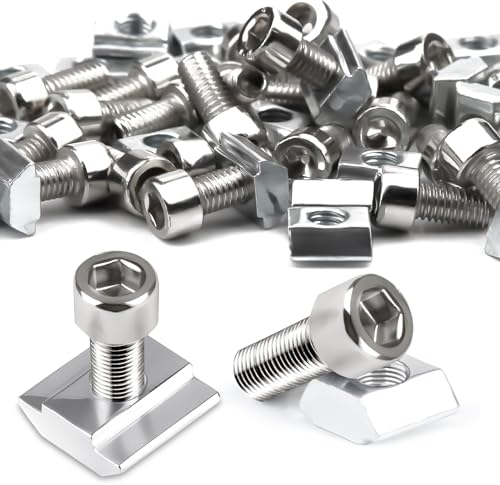 Ziamzra 60 Pezzi Dado Scorrevole Set 30 Pezzi Dadi Ad Angolo Quadrato M5 e 30 Pezzi Bulloni per Binari A T Standard Europeo Dadi T 20 Serie Blocco Dado Dadi per Lavorazione Legno Vite Maschere