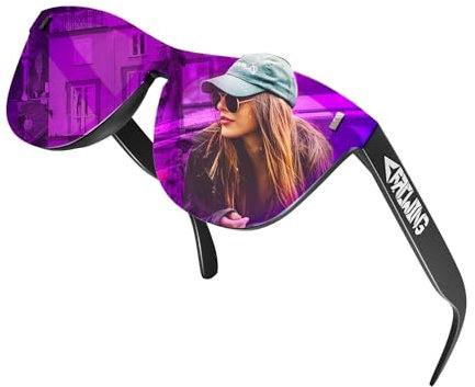ROCKNIGHT Lunettes de soleil HD polarisées UV400 anti-reflets Monture TR90, Monture noire/verres violets