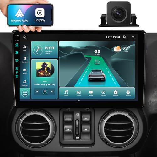10 WiFi 5G Auto-System (1201 Mbps) für Jeep Wrangler Radio, 25,9 cm (10,2 Zoll) GPS-Navigations-Upgrade für JK Compass, Carplay Android Auto Mirroring Airplay SWC 1080P