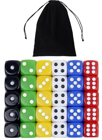30 Stück Würfel Set,6 Seitige Würfel D6 Bunt Würfel,22mm Acryl Spiel Würfel mit 6 Farben für Tischspiele,Bunt Würfel mit Runden Ecken, für Lernspielzeug, Matheunterricht, Party und Klassenzimmer