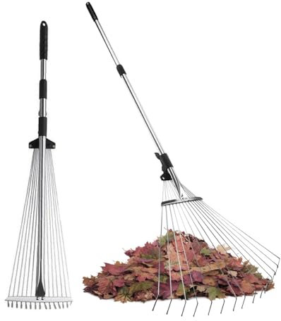 KHAPALWAK Telescopic Leaf Rake for Garden – Rake for Gardening - Adjustable Metal Grass Rake - Moss Rake For Lawn - Garden Rakes For Leaves