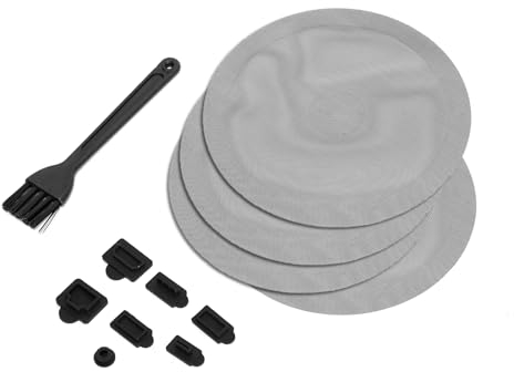 Ruimou 1Set PS5 Dust Protector Cover Kit (4pcs Dust Mesh Round Filter,7 Dust Plugs,1 Cleaning Brush)Compatible With PS5, PS5 Slim Game Console