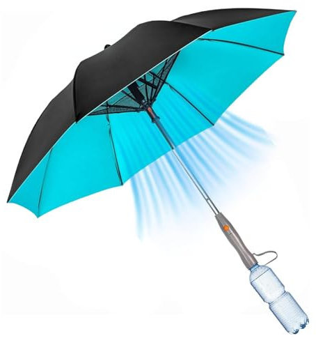 Shurzzesj Paraguas con ventilador y spray de niebla, paraguas de enfriamiento con bloqueo UV con rociador, paraguas portátil con ventilador y rociador para viajes de verano, playa, golf, deportes,