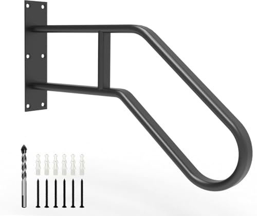 Wandmontiertes Treppenhandläufe,U-Förmiges Handlauf Handgeländer für 1 bis 3 Stufen,Treppengeländer für Garten,Garage,Ovale Treppenhaus Handlauf(Size:18 in,Color:Schwarz)