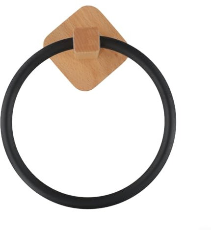 Eawfgtuw Matte Black Bathroom Towel Holder - Wood+Aluminum Self Sticky Towel for RING | Wall Mounted Towel Hanger, for Bathroom Organizer, Kitchen Storage (Black/White/Beech Black)(Beech Black)