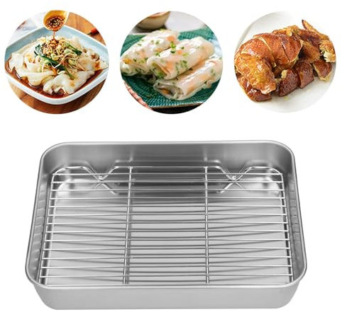 Toaster Oven Pans, Broiler Pan for Oven Small Roasting Pan with Rack Nonstick Roasting Pan Broiler Pan with Rack for Baking Turkey Chicken and Veggies (23.5 * 17.5 * 5CM)