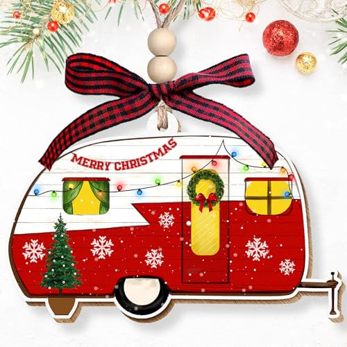HUNIGIFT Camping Weihnachtsschmuck 2024 - Camper Weihnachtsschmuck - Geschenke für Camper, Frauen Männer - Keramik Ornament