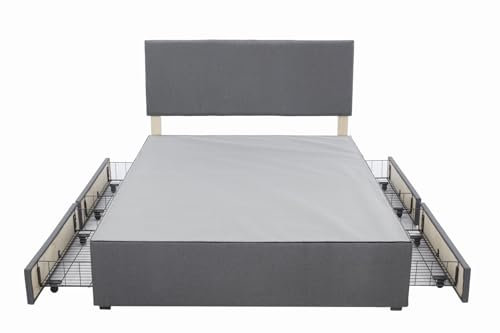 Panana Grey Divan Double Bed Linen Fabric Divan Bed Frame With/without Headboard Storage Drawers (with Headboard, 4 Drawers, 5FT King)