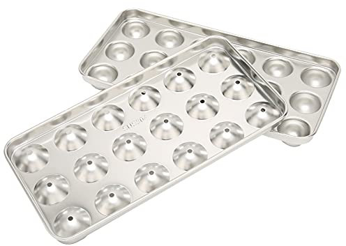 Naroote Metal Ice Cube Trays, Stainless Steel, 18 Grid, Round Edges, Silver, 2 Pack, Includes Lid