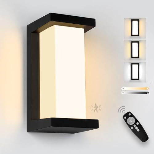 YindaLux 18W Aussenlampe mit Bewegungsmelder, LED Wandleuchte Aussen mit Fernbedienung, IP65 Wasserdichte Modern Wandlampe Innen/Außen, 3000-6500K Dimmbar Außenleuchte für Garten, Terrasse, Schwarz