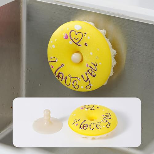 Yawdil Esponjas Lindas de la Limpieza fijadas con la Ventosa, Alta absorción eficiente de la Esponja Suave Redonda para lavaplatos y Limpieza para el hogar, Cocina