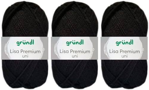 3x50 Gramm Gründl Lisa Premium Uni aus 100% Polyacryl inkl. Anleitung für Meerschwein (26 Schwarz)