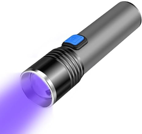 Wcybym Lampe de poche rechargeable violette | Lampe de poche UV | Lumière LED portable | Lampe de poche | Lumière UV puissante | Lampe de poche zoom pour détection des taches d'urine de chien