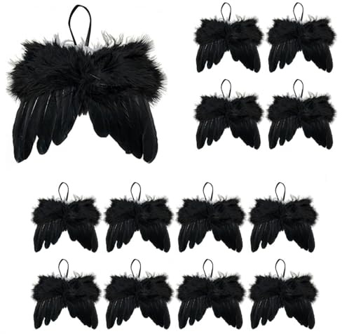 SMTCM 12 Stück Weihnachten Engelsflügel Schwarz Federflügel Christbaumschmuck Mini Engel Flügel Weihnachtsbaum Anhänger Feder Ornament Engelsfeder für Weihnachtsdeko Hochzeit Babyparty DIY Handwerk
