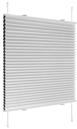 Deswell Plissee Verdunklung Klemmfix Wabenplissee B40 x H120 cm Hellgrau Thermoplissee ohne Bohren Faltrollo für Fenster & Tür, 100% Blickdicht, Sicht- & Schallschutz Wärmehaltung Verdunklungsplissee
