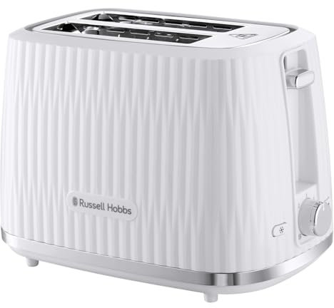Russell Hobbs Eden 2 Slice Toaster (6 Browning settings, High lift feature, Frozen, reheat, cancel functions, Removable crumb tray, 800W, White) 27370