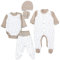 TupTam Baby Kleidung Set Jungen Langarm Bekleidung Neugeborene Füßlingen Hose Body Strampler Mütze 5 tlg, Farbe: Igel Beige, Größe: 56
