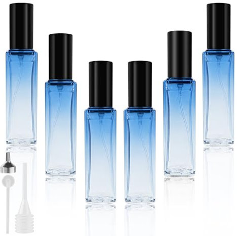 LOPHE Atomizador Perfume de Vidrio, 6 x 20ML Botella de Perfume Recargable, Portátil Frasco Pequeño para Perfume, Pulverizador Perfume Transparente para Viaje, Cita, Azul Degradado