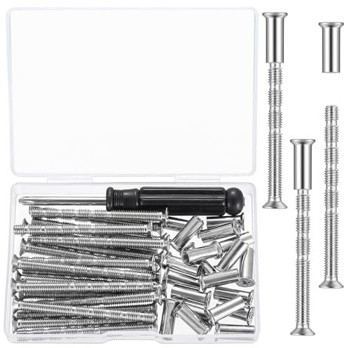 40 Pezzi M5 Kit di Viti per Maniglia della Porta con Manicotto(20 Viti + 20 Bulloni), Viti di Collegamento con Bullone Maschio a Femmina per Mobili Raccordo, con Mini Cacciavite