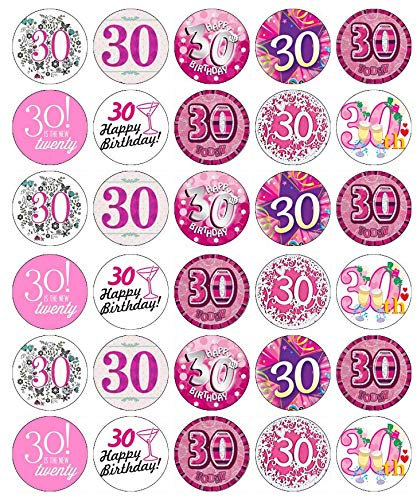 30 30th Birthday Pink Pre Cut Cupcake Toppers Premium Edible Wafer Paper Fairy Cake Toppers Birthday Celebration Cakes Decorations Party NO CUTTING REQUIRED