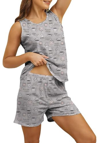Pigiama da donna in pile caldo loungewear da donna in cotone da notte set corto serbatoio e pigiama corto set pigiama in raso di seta per le donne, Grigio, XXL