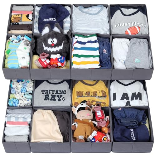 LAJIAKE 16er Set Schubladen Organizer passend für PAX Kleiderschrank 100×58 cm – Faltbar Schubladeneinsatz für Kleidung & Kinderkleidung, modulares Design, stabil, Grau