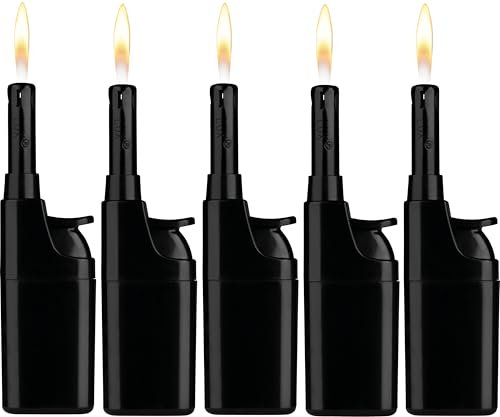 Komfort Feuerzeug 5er Pack – Ergonomisch - Barrierefrei - Seniorengerecht– Nachfüllbare Piezo Gasanzünder mit Leichtbedienung – SCHWARZ – Für Kerzen, Grill & Outdoor