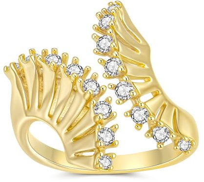WeePoes Ring Gold Damen mit Zirkonia – Verstellbarer Goldener Schmuck für Frauen, 14K Vergoldeter Wasserfest & Statement ring