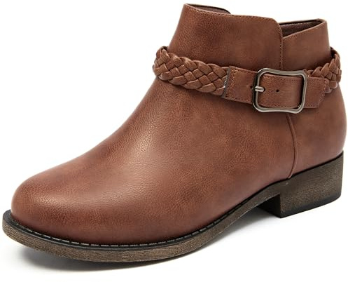Ataiwee Bottines pour femmes - élégant et confortable bout rond talon bas fermeture éclair latérale mignonnes bottes courtes