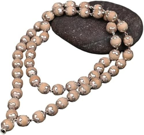 Ganesha Arts Lord Krishna White Tulsi Mala für spirituelle Praxis und symbolisiert Reinheit und Hingabe/Weiße Tulsi Mala (54 + 1 Perlen) in Silberkappen, 0, Holz, kein Edelstein, 0, Holz, Kein