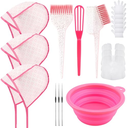 YOOVR 19PCS Hair Bleach Highlighting Kit with Hair Dye Brush and Bowl Set Color Whisk, Highlight Frosting Cap with Hook, Disposable Gloves Capes, Home Use Salon Tools for Hair Bleaching Coloring Dying