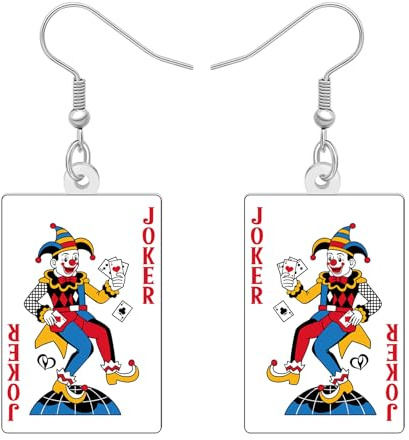 LONYOO Fun Poker Clown Ohrringe, Acryl Spielkarten Baumeln Ohrringe Silly Joker Geschenke für Frauen Poker Spieler Casino Nacht Outfits Schmuck Zubehör