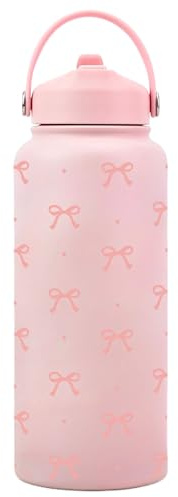 Bouteille d'eau isotherme avec couvercle en paille anti-déversement, construction légère à double paroi rose, 900 ml, 900 ml