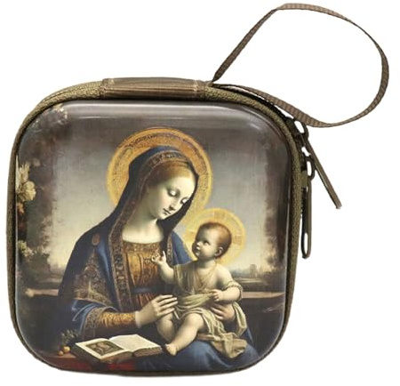 Uqezagpa Rosenkranz-Gebetstasche mit Reißverschluss, religiöse Schmuckschatulle für Ohrringe, Kopfhörer, Aufbewahrung von Münzgeldbörsen