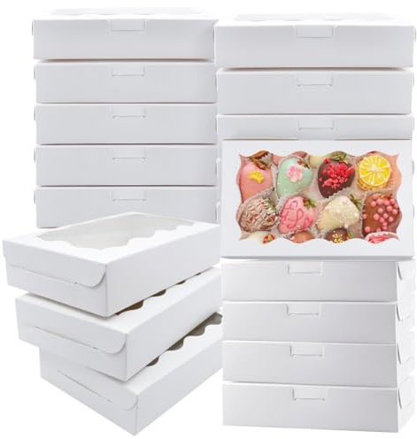 20 Stück Keksschachtel mit Sichtfenster, 18X11X4 cm Cupcake Box aus Kraftpapier, Wiederverwendbar Kraft Treat Boxen, Muffin Cupcake Transportbox für Kuchen, Kekse, Feiertage und Partyverpackungen