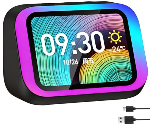 Reloj Despertador Inteligente Ai con Altavoz Bluetooth 5.4 y Luz RGB Dinámica, Reloj Digital de Mesita de Noche Portátil con Pantalla de Hora y Clima, Llamadas Manos Libres Black