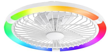 ZMISHIBO Ventilador de Techo con Luz, Lámpara Lustre para Dormitorio Ø50cm, 50W, Control Remoto y APP Bluetooth, 6 Velocidades, Función de Memoria, Brillo Ajustable 10%-100%, Silencioso (Blanco+RGB)