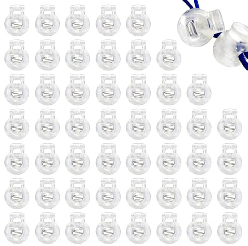 50 Pcs Roman Blind Clips, Toggles for Drawstrings, Transparent Spring Cord Locks Single Hole Elastic Cord Adjuster, Ball Spring Toggle Stopper for Shoelace Bag Drawstring Clothing